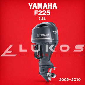 Yamaha F225 3.3L in red background with Lukos Engineering logo