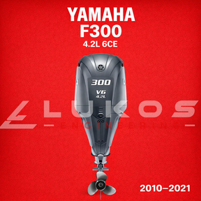 Yamaha F300 4.2L in red background with Lukos Engineering Logo
