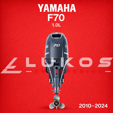 Yamaha F70 1.0L in red background with Lukos Engineering logo