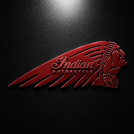 Red Indian Motorcycle logo on a black carbon fiber background