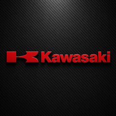 Red Kawasaki logo on a black carbon fiber background